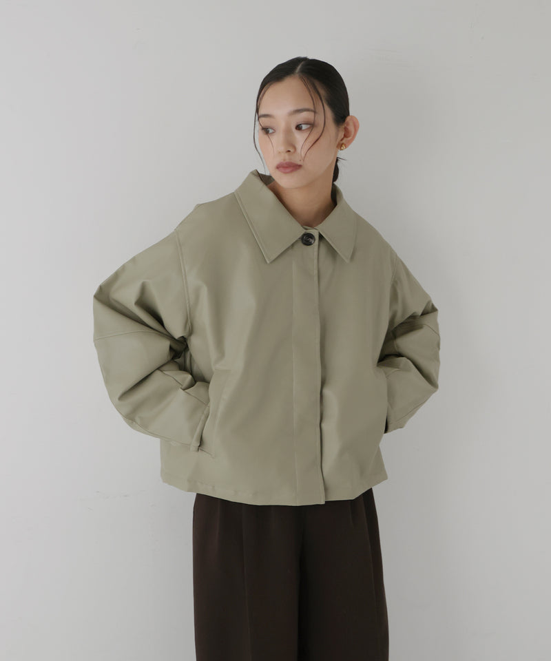 襟ボアフェイクレザー中綿ブルゾン