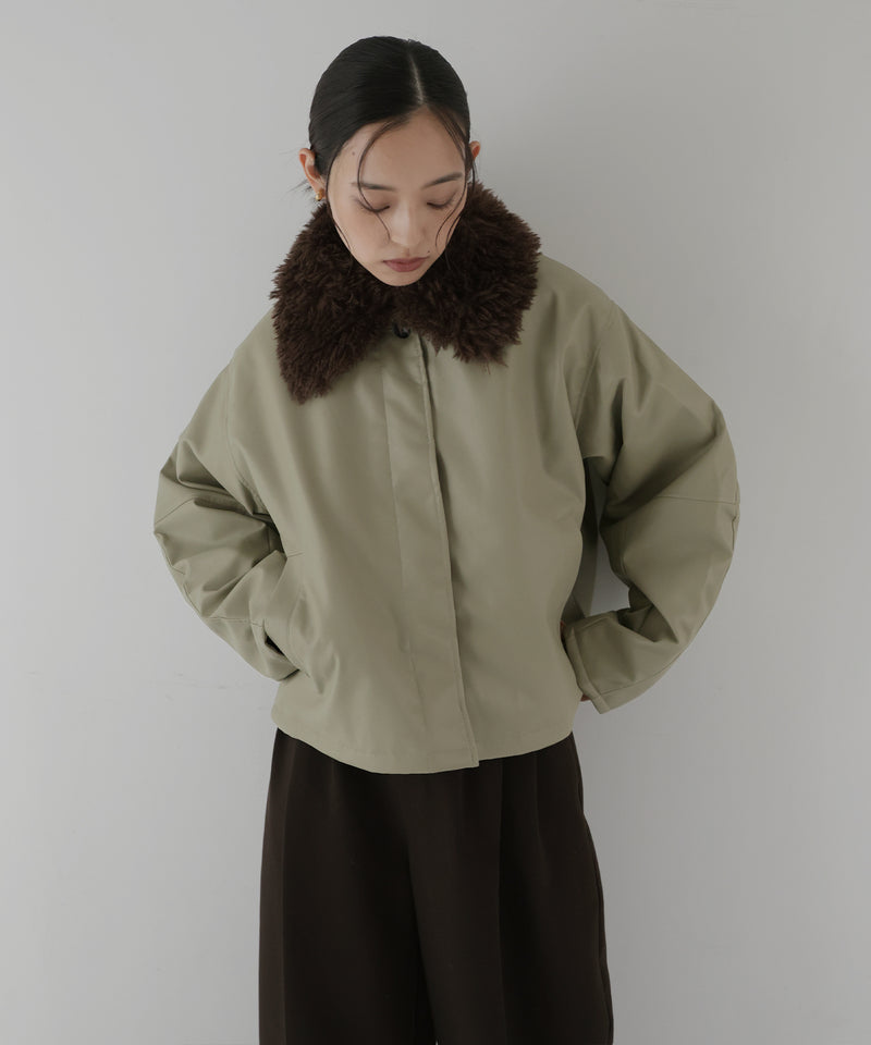 襟ボアフェイクレザー中綿ブルゾン