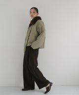 襟ボアフェイクレザー中綿ブルゾン