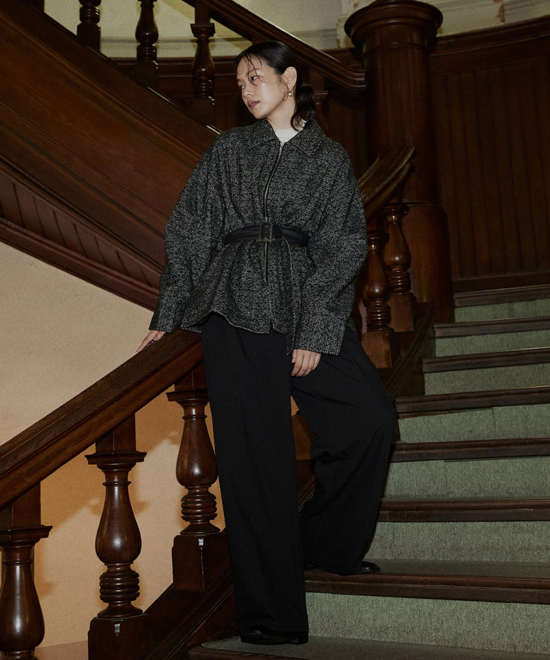 ベルト付きツイードペプラムジャケット