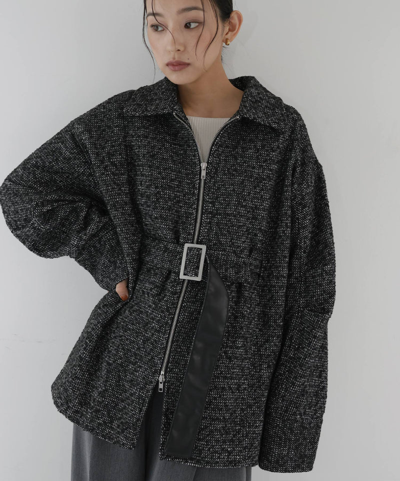 ベルト付きツイードペプラムジャケット