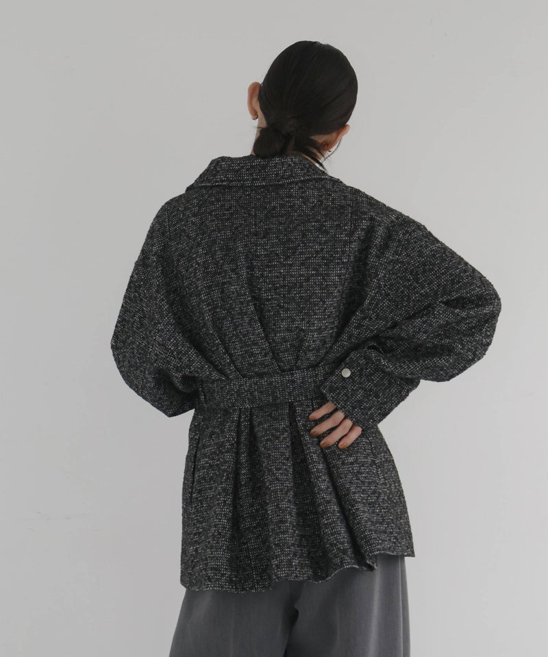 ベルト付きツイードペプラムジャケット
