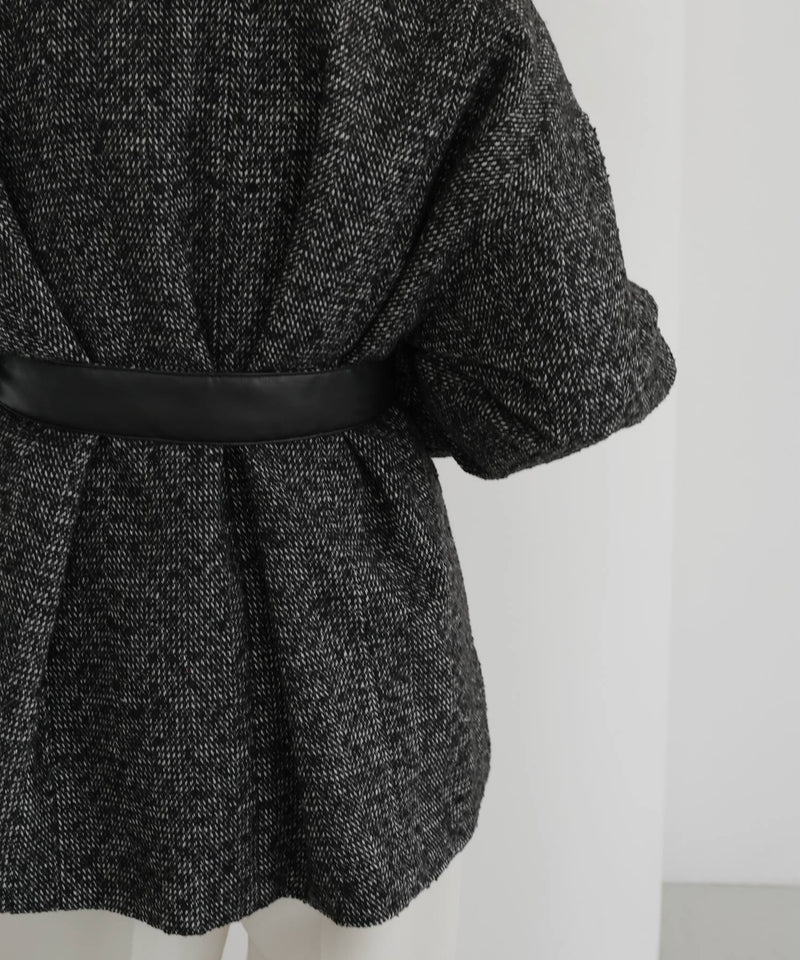 ベルト付きツイードペプラムジャケット