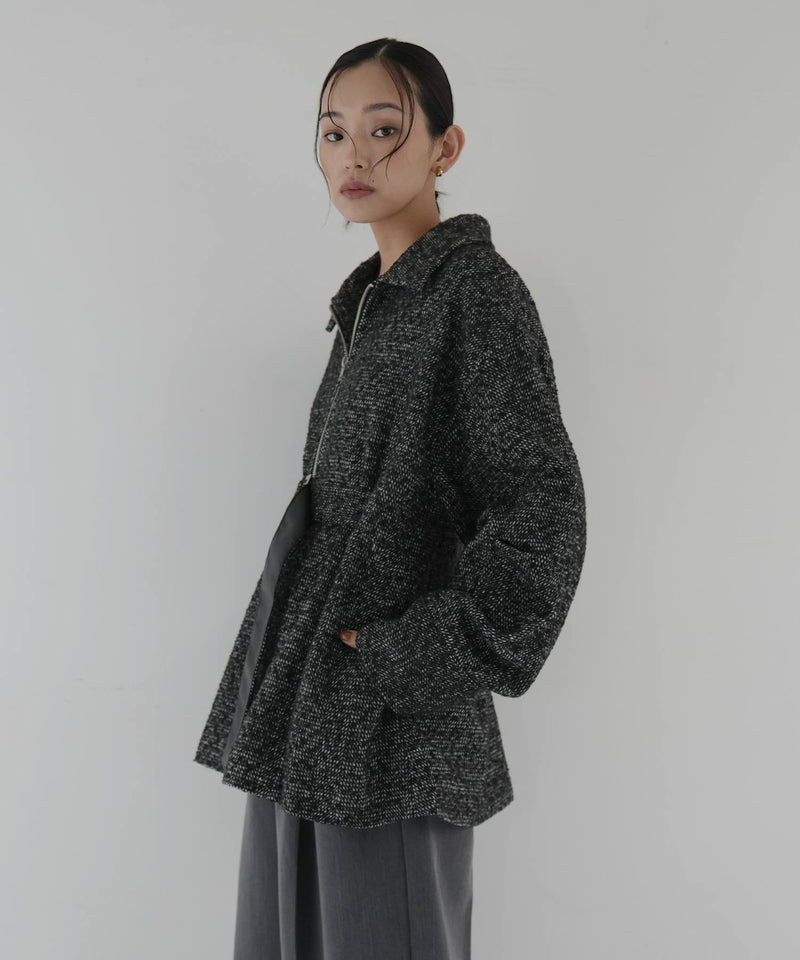 ベルト付きツイードペプラムジャケット