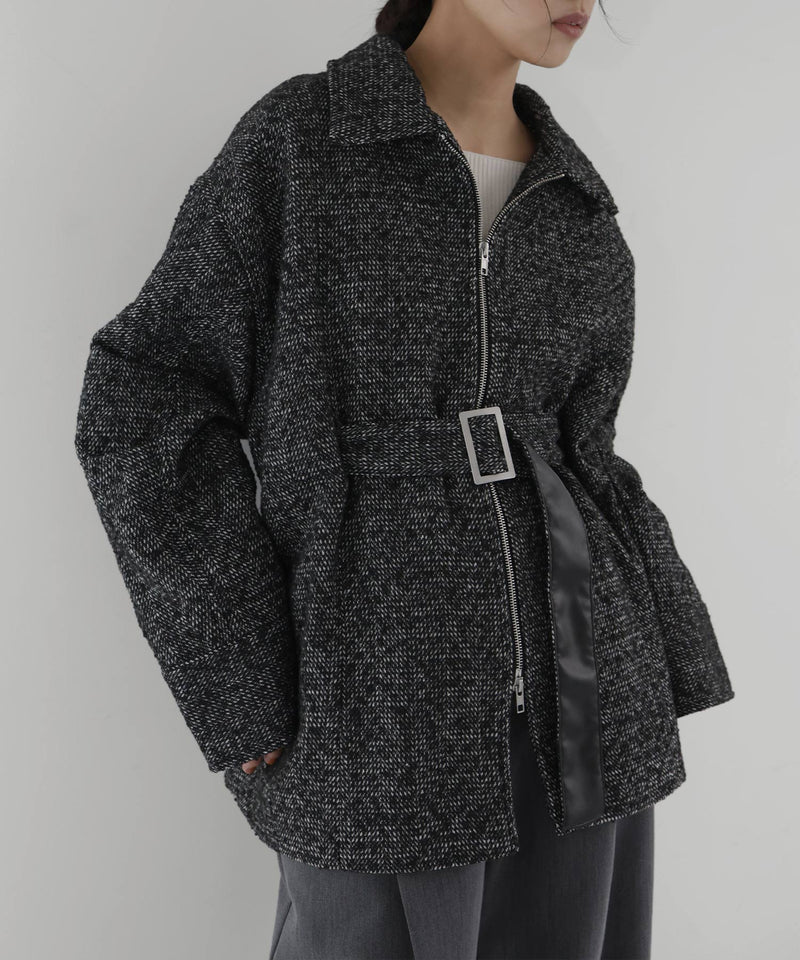 ベルト付きツイードペプラムジャケット