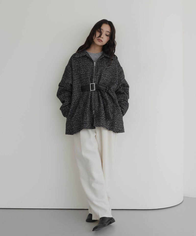 ベルト付きツイードペプラムジャケット