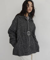 ベルト付きツイードペプラムジャケット