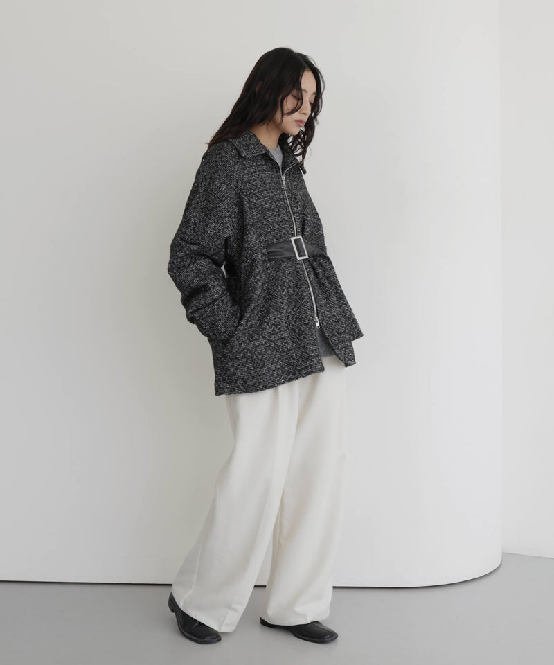 ベルト付きツイードペプラムジャケット