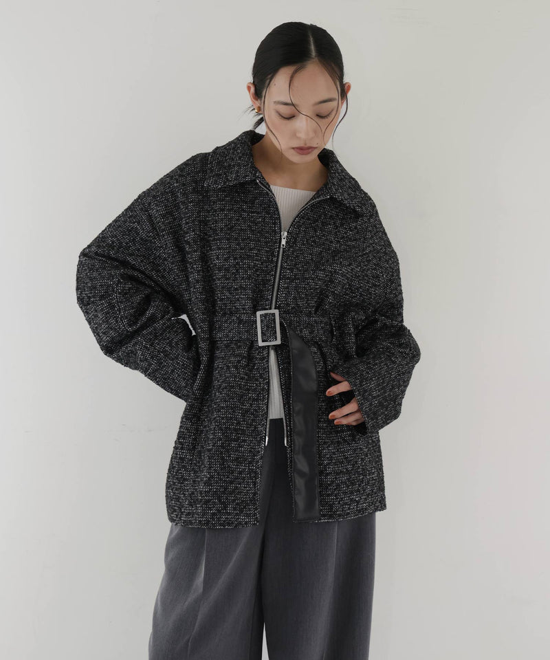 ベルト付きツイードペプラムジャケット