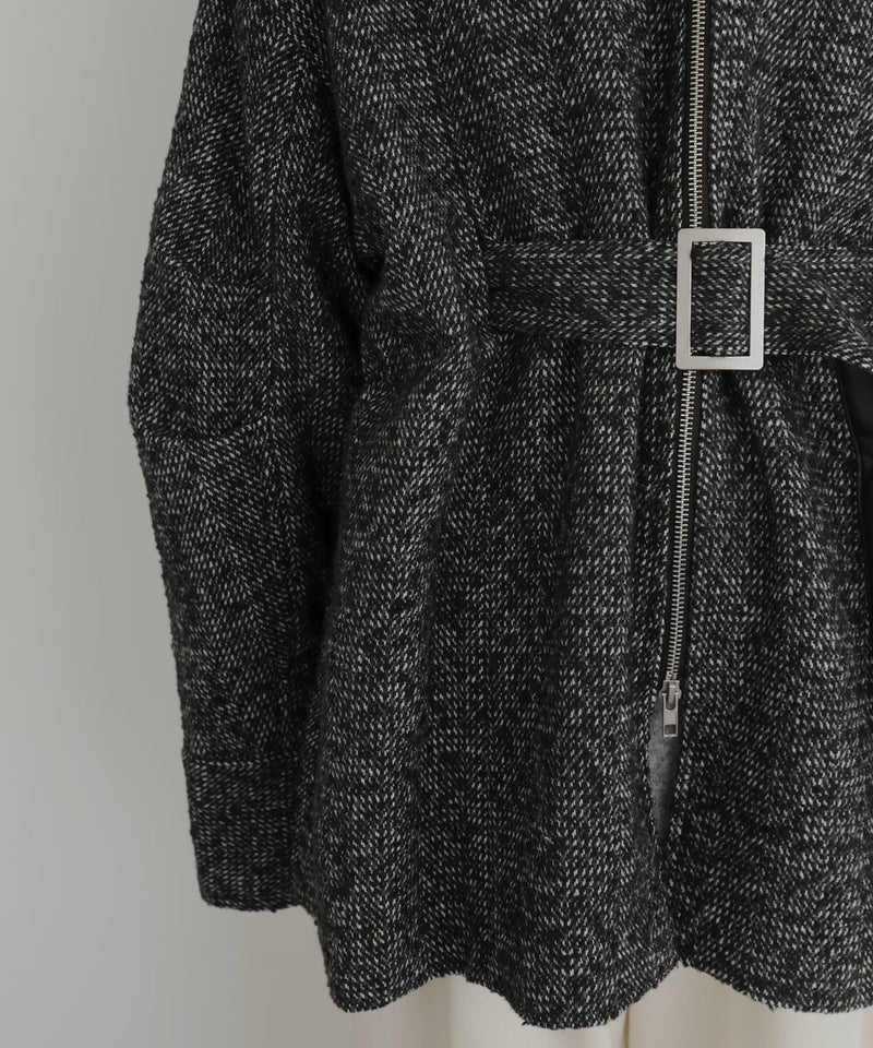 ベルト付きツイードペプラムジャケット