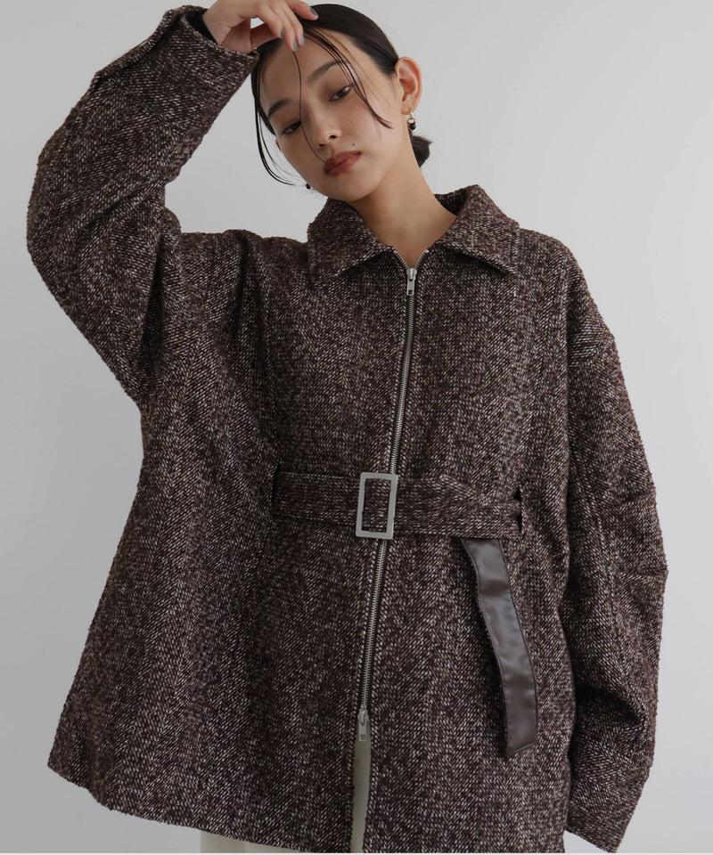 ベルト付きツイードペプラムジャケット