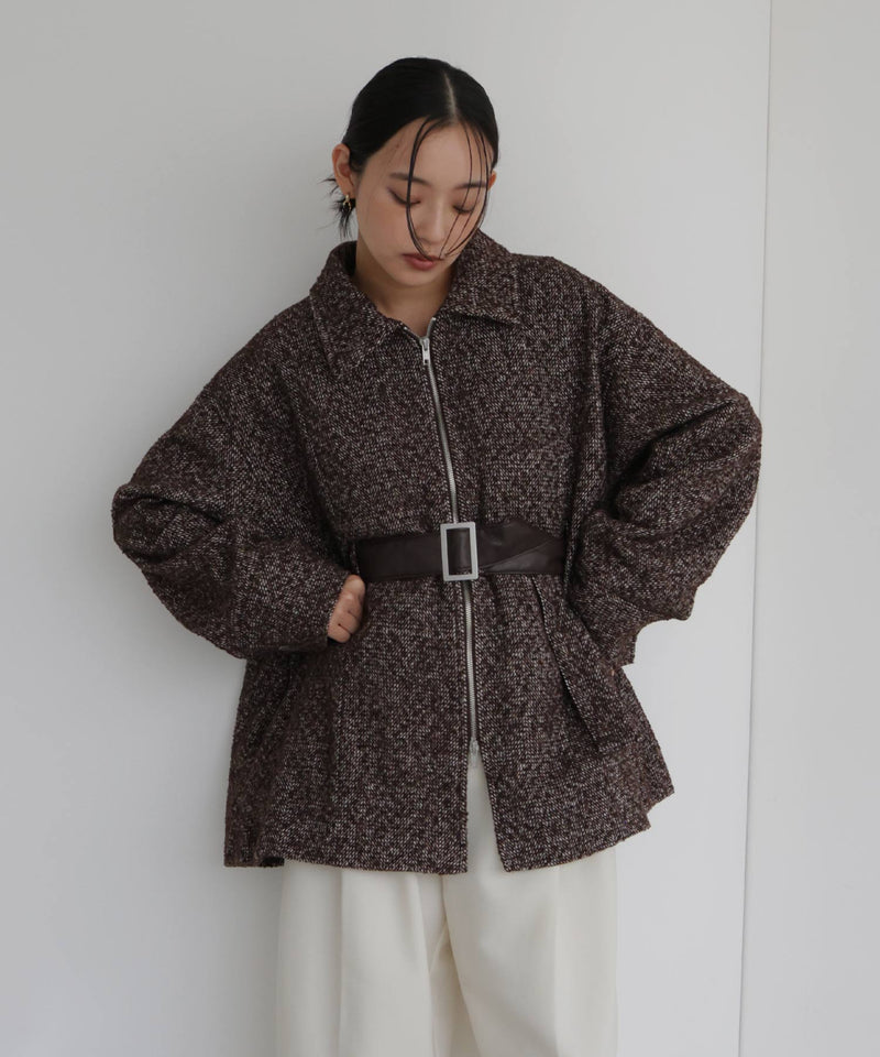 ベルト付きツイードペプラムジャケット