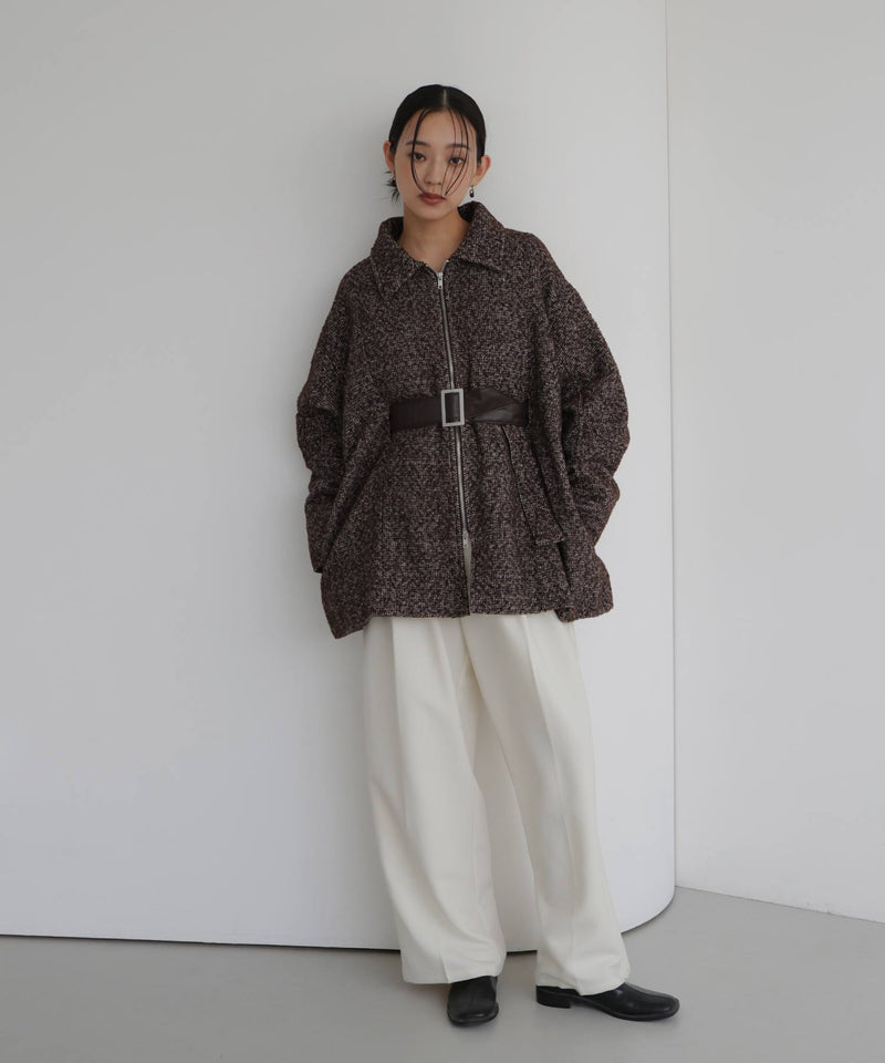 ベルト付きツイードペプラムジャケット