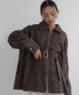 ベルト付きツイードペプラムジャケット
