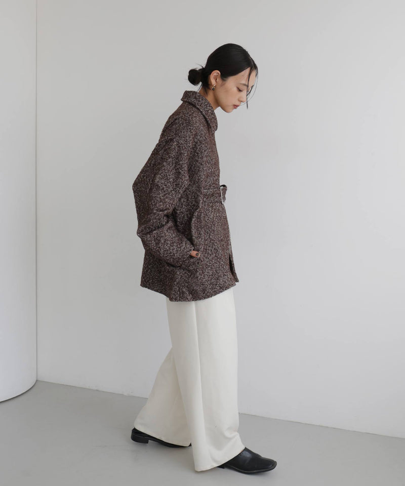 ベルト付きツイードペプラムジャケット