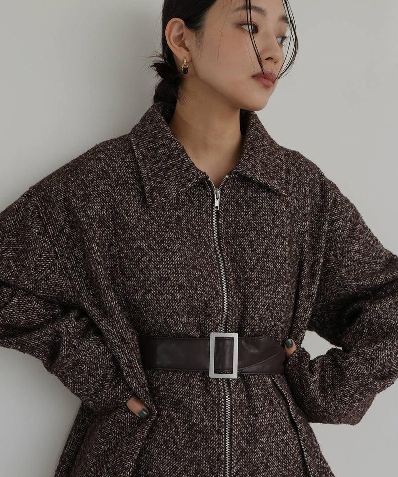 ベルト付きツイードペプラムジャケット