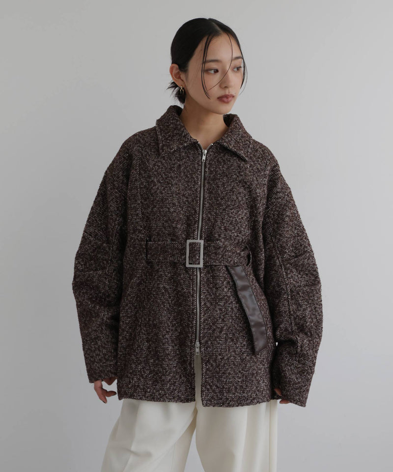 ベルト付きツイードペプラムジャケット