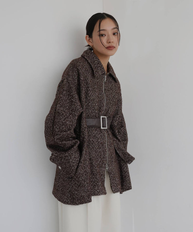 ベルト付きツイードペプラムジャケット