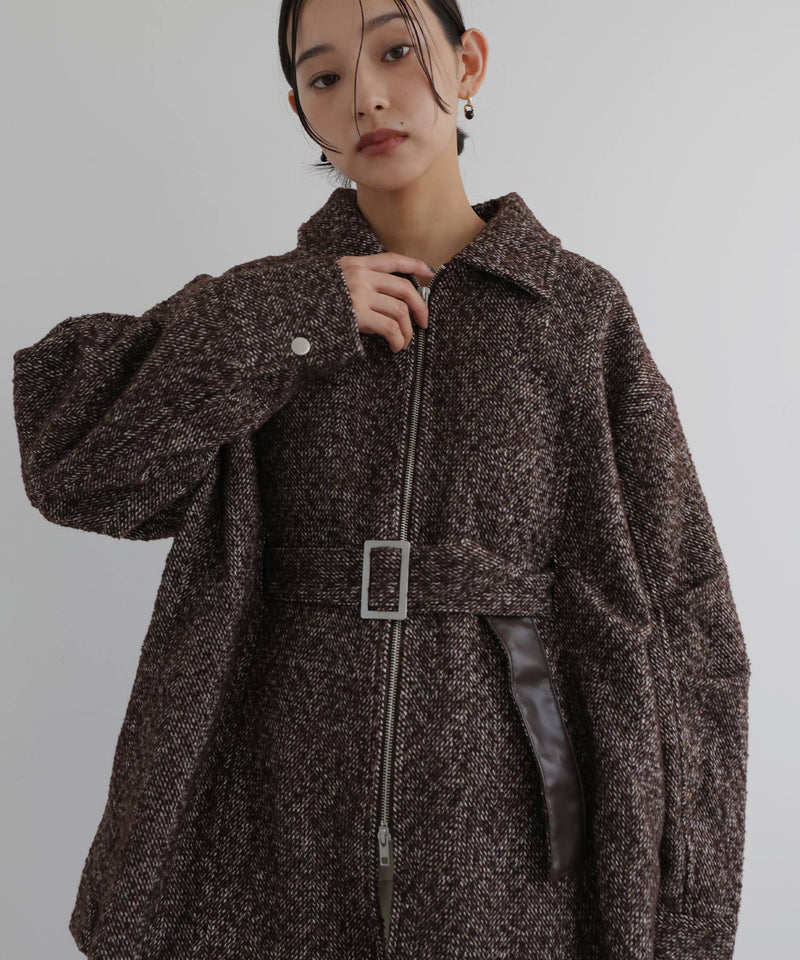 ベルト付きツイードペプラムジャケット