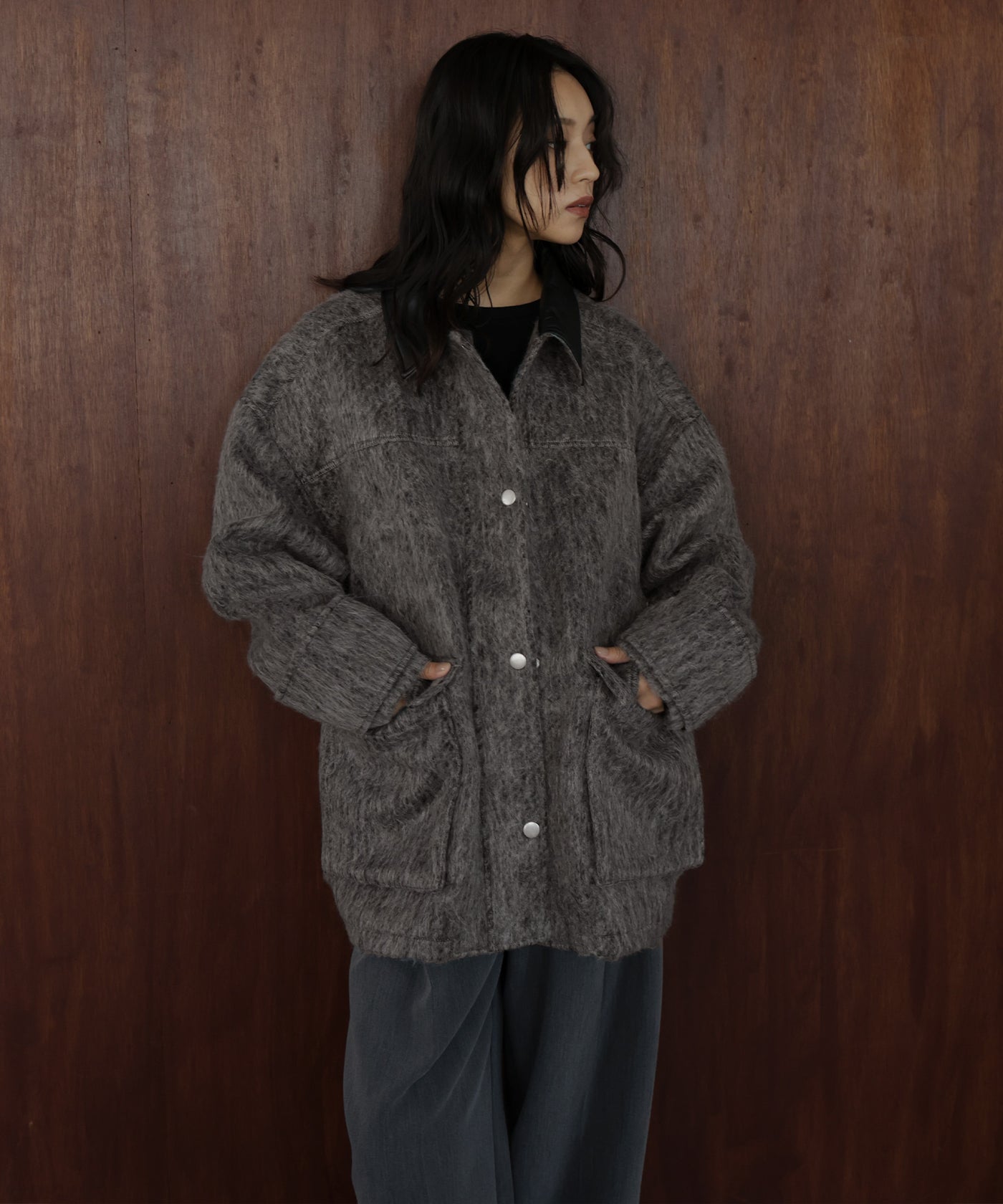 レザーカラーシャギーコート – hellam