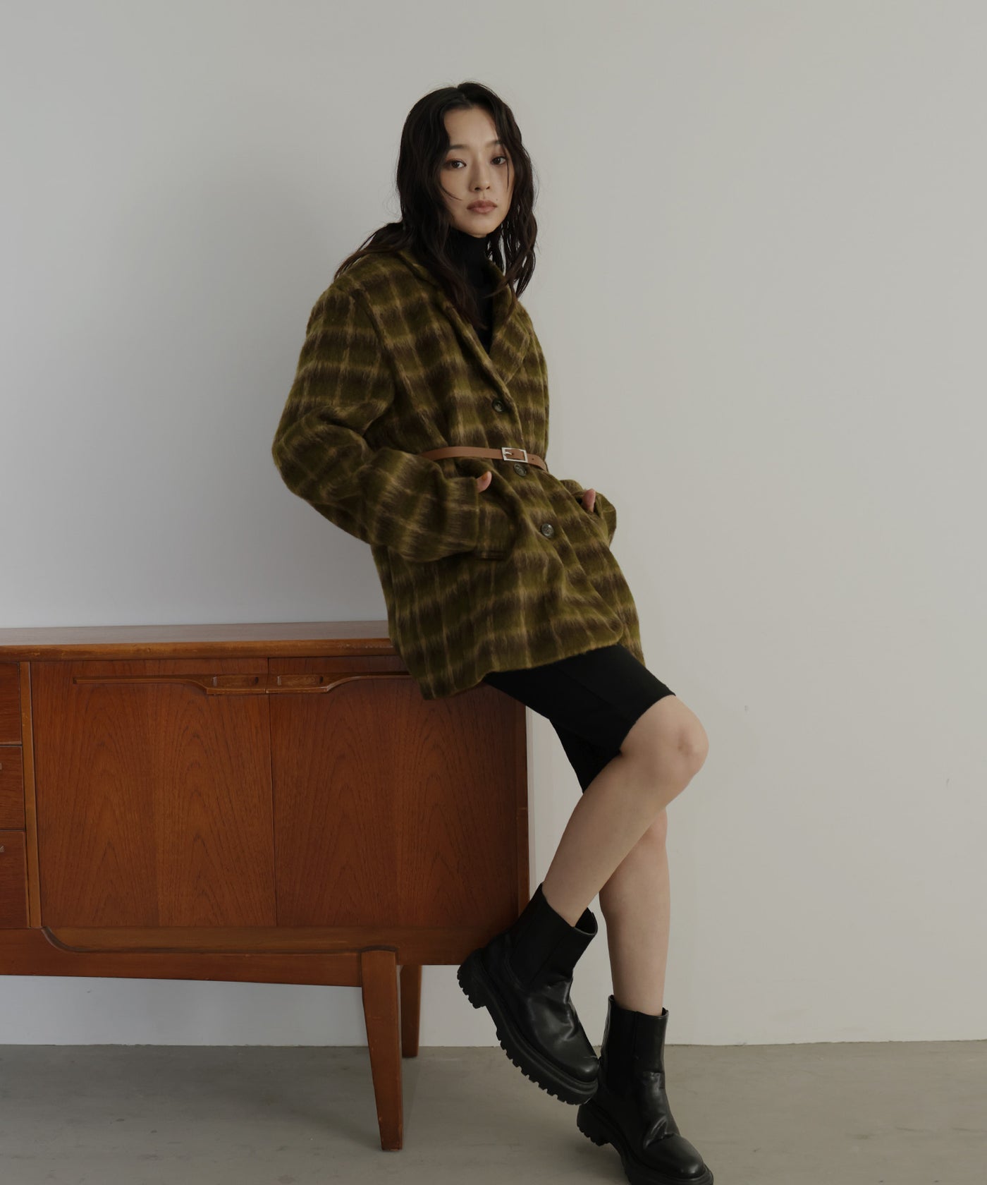 ベルト付きシャギーチェックジャケット – hellam