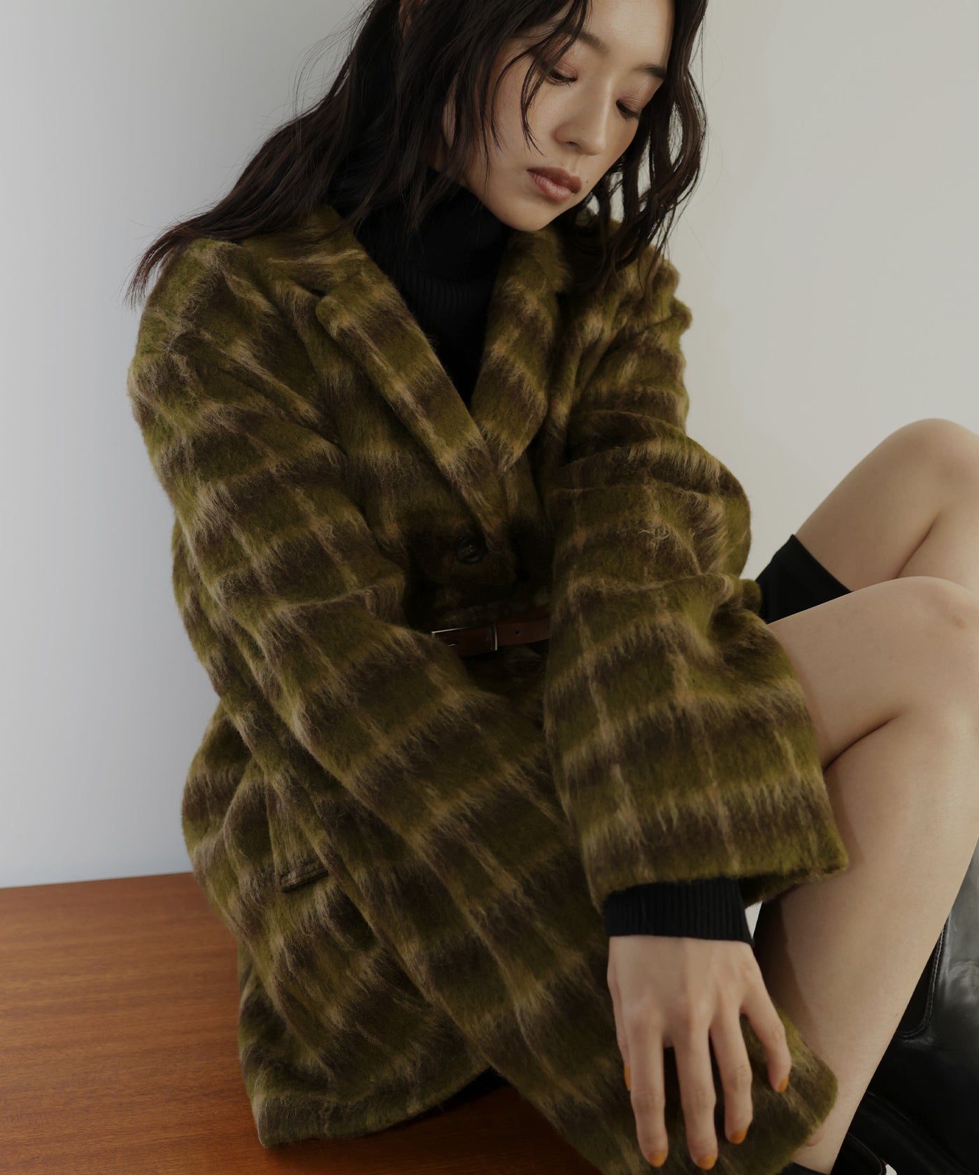 シャギーチェックレイヤードコートイエロー manela hellam /同型 シャギーチェックレイヤードコートイエロー manela hellam /同型