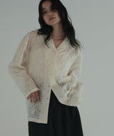 刺繍シアーオープンカラーシャツ