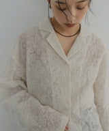 刺繍シアーオープンカラーシャツ