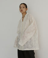 刺繍シアーオープンカラーシャツ