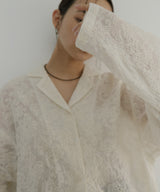 刺繍シアーオープンカラーシャツ