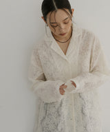 刺繍シアーオープンカラーシャツ