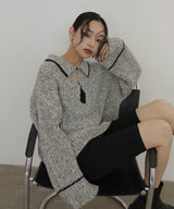 配色ミックスポロニット