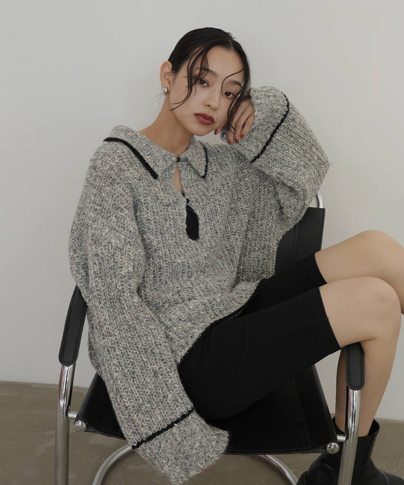 配色ミックスポロニット