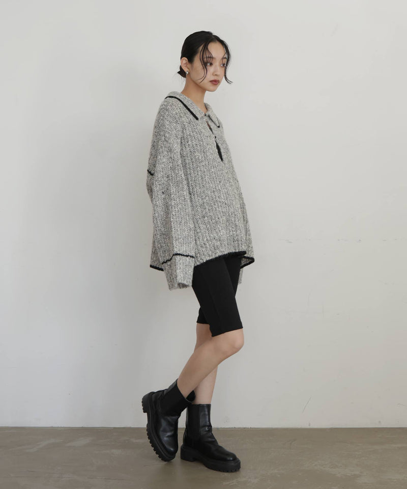 配色ミックスポロニット