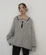 配色ミックスポロニット