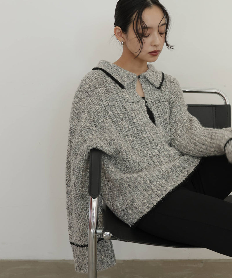 配色ミックスポロニット