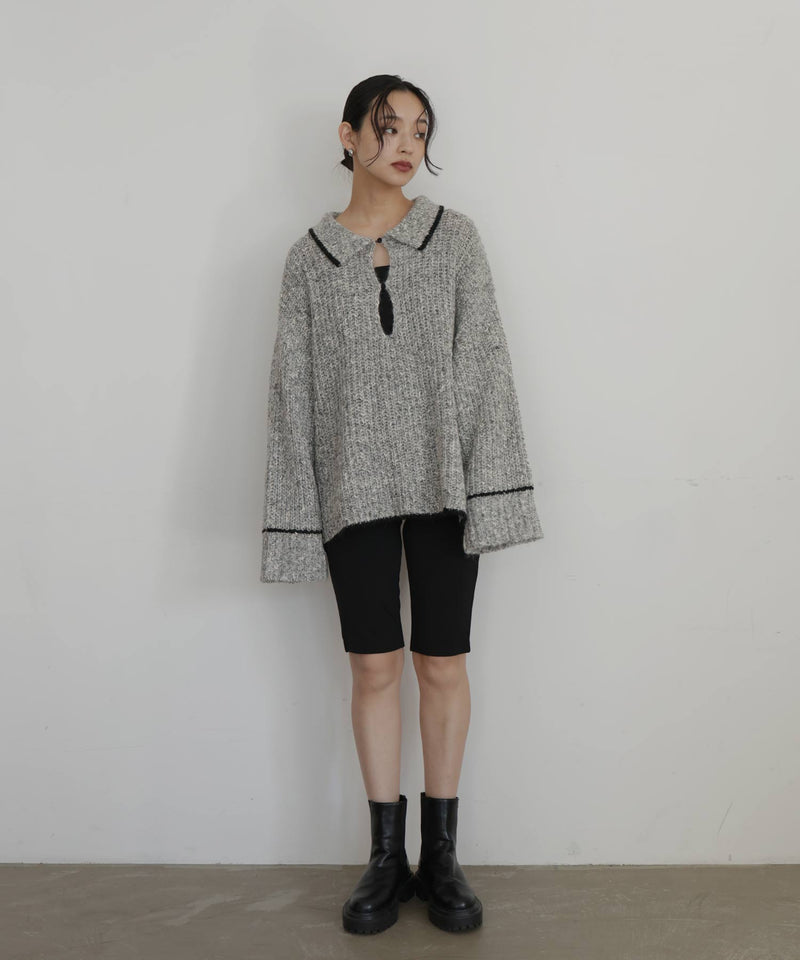 配色ミックスポロニット