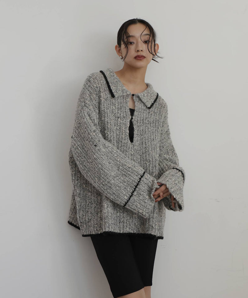 配色ミックスポロニット