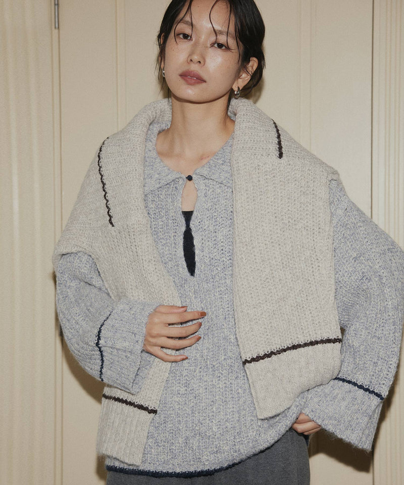 配色ミックスポロニット