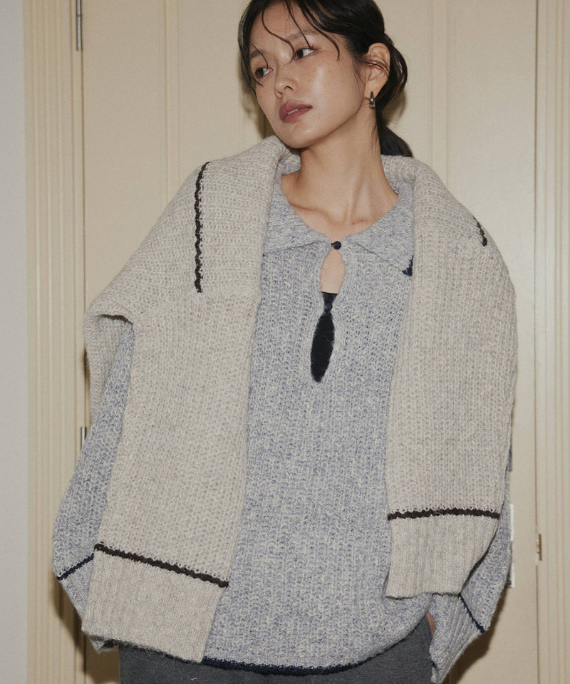 配色ミックスポロニット