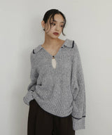 配色ミックスポロニット