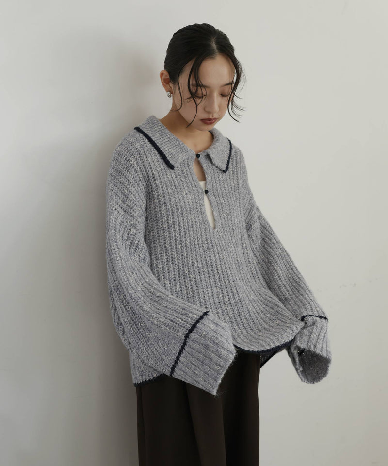 配色ミックスポロニット