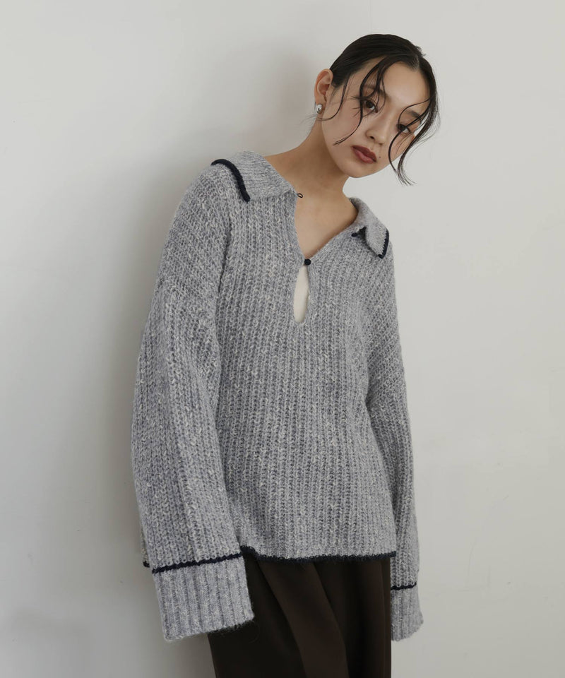 配色ミックスポロニット