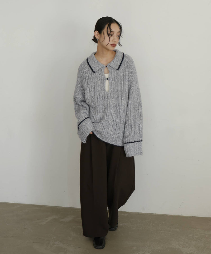 配色ミックスポロニット