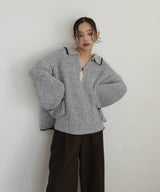 配色ミックスポロニット