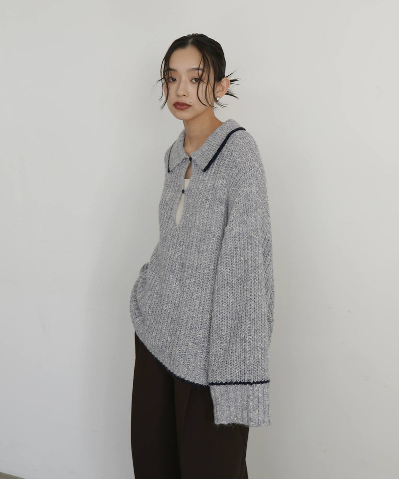 配色ミックスポロニット