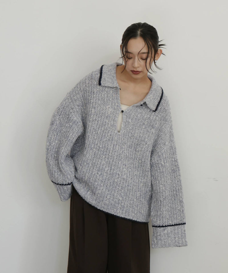 配色ミックスポロニット