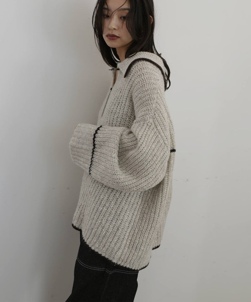 配色ミックスポロニット