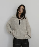 配色ミックスポロニット