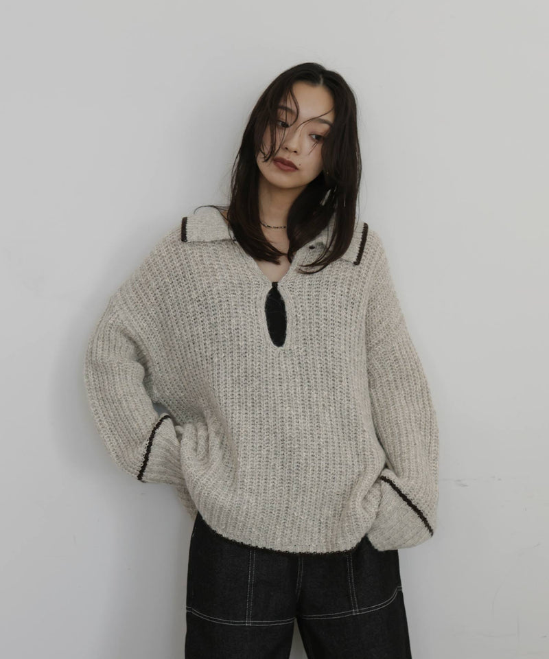 配色ミックスポロニット